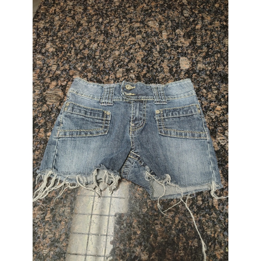Angels Jeans Women Medium Wash Frayed Raw Hem Denim Cut Off Shorts Size 14